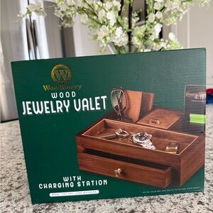 Wooden Jewelry Valet with Charging Station